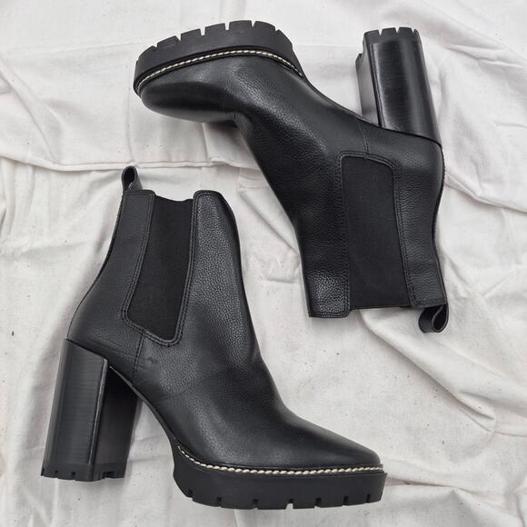 NEW Tory Burch Carson Lug-Sole Ankle Boots black tumbled leather size 9.5 - Picture 2 of 6